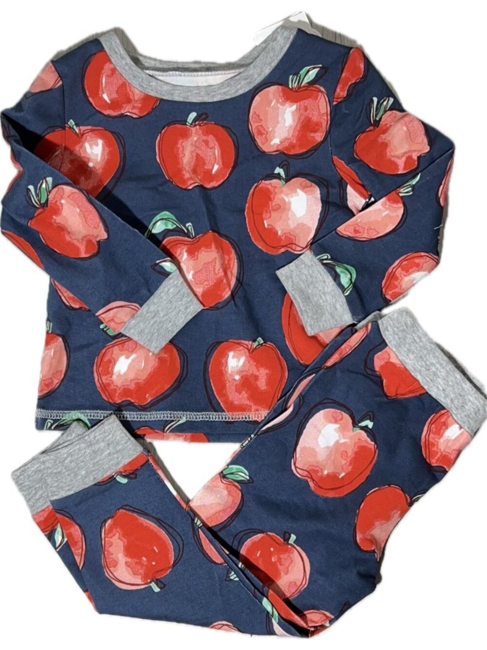 Mud Pie APPLE pjs 9-12m 18m NWT pajama pant 2pc set Fall blue red jammies school